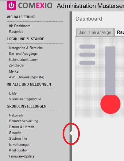 Dashboard Fenster verkleinern